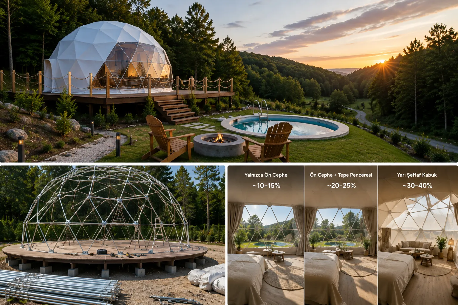 Dome çadır fiyatları: kurulum, imalat ve tamamlanmış glamping ünitesi